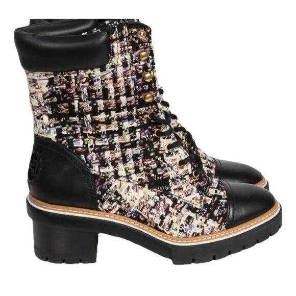 NEW Tory Burch Miller lug sole tweed boot Sz 9 lace up Moto - Picture 2 of 12